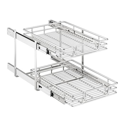 2-Tier Kitchen Cabinet Pull Out Shelf and Drawer Organizer Slide Out Pantry Storaqe Basket in Multiple Sizes (16" W x 21" D) - size: 16" W x 21" D