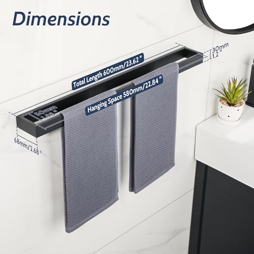 Sayayo Matte Black Towel Bar for Bathroom, 24 Inch Hand Towel Holder Wall Mount Square Towel Ring SUS304 Stainless Steel Towel Rack - color: Black, size: 24 INCH