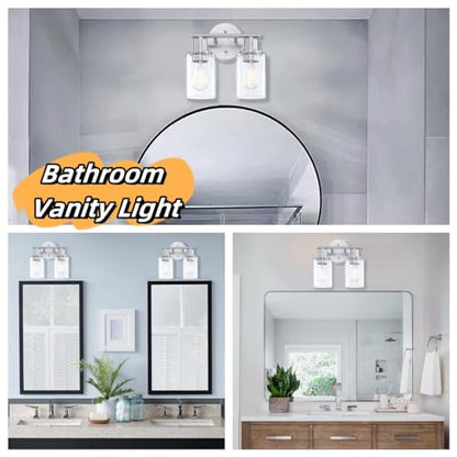 WISBEAM 2-Light Bathroom Vanity Light, Brushed Nickel Bathroom Light Fixtures Over Mirror with Clear Glass Shade Including E26 Medium Base, Bulb NOT Included - color: Silver, size: VNT003