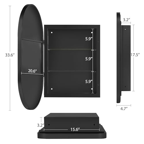 DlandHome Oval Bathroom Medicine Cabinet with Mirror, 34”x20” Recessed Medicine Cabinet for Bathroom with Beveled Edge Mirror,Black - color: Black