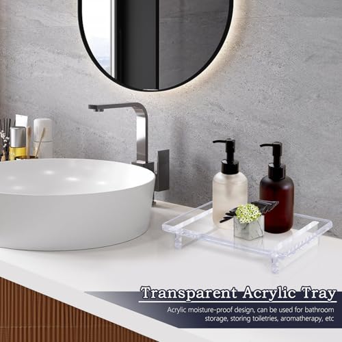 Acrylic Bathroom Tray for Countertop & Home Decor, 9"x5.9"x1.5" | Decorative Clear Riser Tray, 2‑Pack 12mm thick Heavy Duty, Jewelry & Perfume Organizer, Vanity Trays, Kitchen Counter - size: Large-9 x 5.9 x 1.5 inches