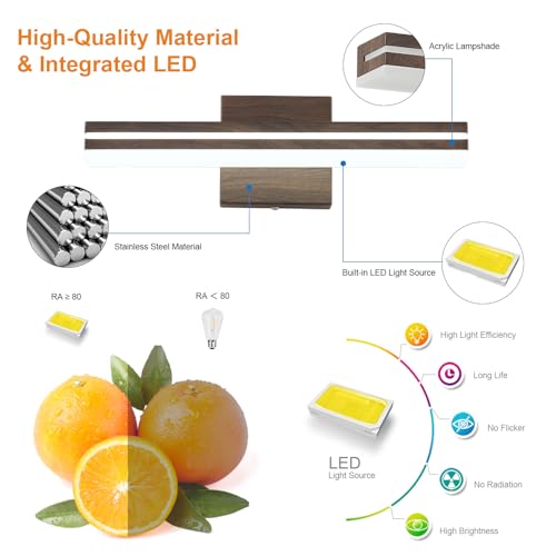 SineRise 16-Inch LED Modern Bathroom Vanity Light Bar, Brown Modern Acrylic Bathroom Wall Lighting Fixtures Over Mirror (Cool White 6000K) - color: Brown-Cool White, size: 16-Inch