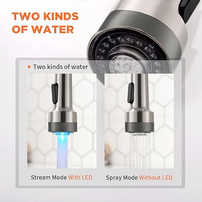 Kitchen Faucet with Pull Down LED Light Sprayer Brushed Nickel | Stainless Steel NSF Certified,1 Handle Faucet,Farmhouse Camper Laundry Utility Rv Wet Bar Sinks,Deck Plate 1,3 Hole - color: B - Brushed Nickel