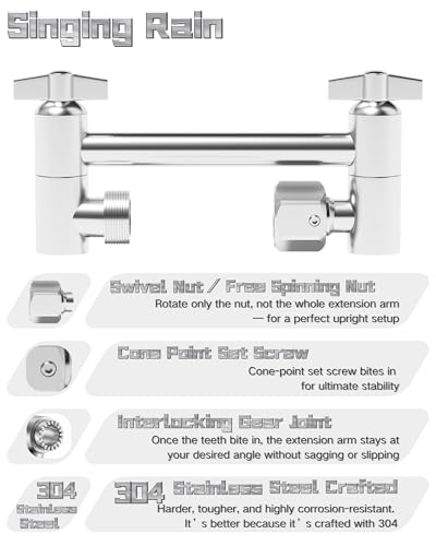 5 Inch Adjustable Shower Head Extension Arm, With Locking Set Screw, Singing Rain 304 Stainless Steel Chrome Angle Height Adjustable, Easy Install, G1/2 Universal Connector Compatible (Chrome Finish) - color: 1. Chrome, style: 5 inch