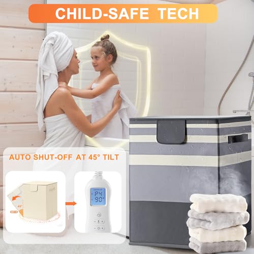 Foldable 40L Large Towel Warmer Bucket，360° Even Heating SPA Towel Warmers for Bathroom, Fast Heating with 4 Modes & 30/60/90 Min Presets & Auto Shut-Off, Gift Box - color: Gradient Grey