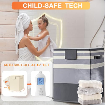 Foldable 40L Large Towel Warmer Bucket，360° Even Heating SPA Towel Warmers for Bathroom, Fast Heating with 4 Modes & 30/60/90 Min Presets & Auto Shut-Off, Gift Box - color: Gradient Grey