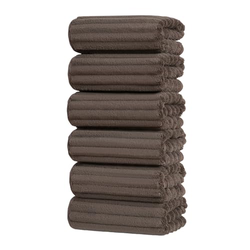 ZVH Hand Towels for Bathroom 6pcs 14X29.5inch,Quick Dry Microfiber,Super Soft,Hand Towels with Hanging Loops for Spa,Kitchen,Hotel (Brown, Set of 6) - color: Brown