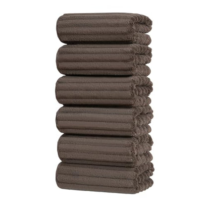 ZVH Hand Towels for Bathroom 6pcs 14X29.5inch,Quick Dry Microfiber,Super Soft,Hand Towels with Hanging Loops for Spa,Kitchen,Hotel (Brown, Set of 6) - color: Brown