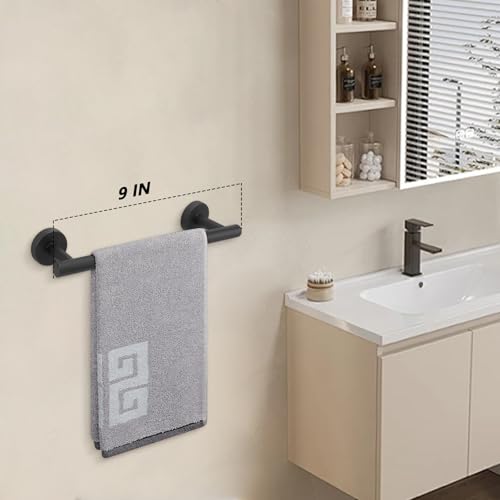 NearMoon Bath Towel Bar, Thicken Stainless Steel Shower Towel Rack Holder Wall Mounted for Bathroom, 9-lnch Overall Length-7-lnch Usable Hanging Space (1 Pack, Matte Black) - color: Matte Black, size: 9 Inch