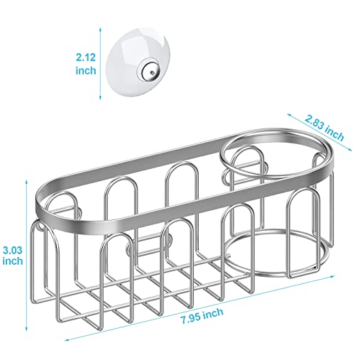 2-in-1 Sponge Holder for Kitchen Sink, Sink Caddy Kitchen Sink Organizer with 3 Suction Cups, No Drill Rustproof Sink Sponge Holder for Dish Brush, Soap & Sponge (Silver) - color: A Style-Silver