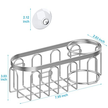2-in-1 Sponge Holder for Kitchen Sink, Sink Caddy Kitchen Sink Organizer with 3 Suction Cups, No Drill Rustproof Sink Sponge Holder for Dish Brush, Soap & Sponge (Silver) - color: A Style-Silver