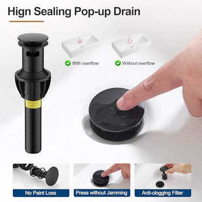 Waterfall Bathroom Faucet, Single Handle Matte Black Sink Faucet 1 Hole or 3 Hole for Lavatory, Washbasin, Vanity, Commercial, with Deck, Pop-up Drain and Supply Hoses - color: Matte Black