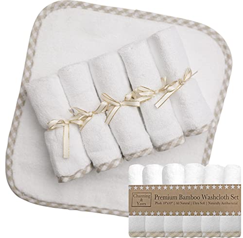 Channing & Yates Organic Baby Washcloth Set Premium Boutique- (6 Pack Wash Cloth) - Softest Face Towels or Washcloths for Eczema - Child or Adult Essentials for Bath (Beige/White) - color: Beige Gingham