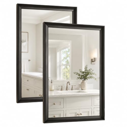2 Pack Black Bathroom Mirrors for Over Sink 24x36 Inch | Rectangle Wall Vanity Mirror for Bedroom, Entryway, Living Room Decor, Aluminum Alloy Framed, Anti-Rust - color: Black, size: 24"Lx36"W-2pcs