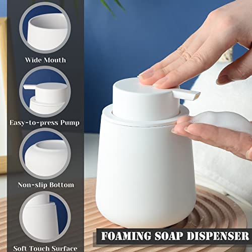 Bosilunlife 12Oz Ceramic Foam Soap Dispenser for Bathroom Kitchen Counter | Premium countertop foam pump creates delicate dense foam, stable desktop placement, Rubber Paint White - color: Rubber White