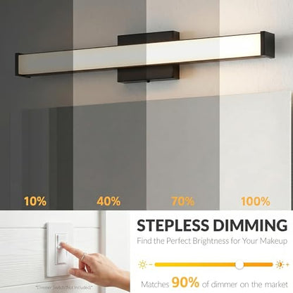 URSOLA 24" Modern LED Bathroom Light Fixtures, Matte Black 3CCT Dimmable Bathroom Vanity Light Over Mirror, Bathroom Vanity Bath Bar Lights with Double Layer Acrylic Shade - color: Matte Black, size: 24inch
