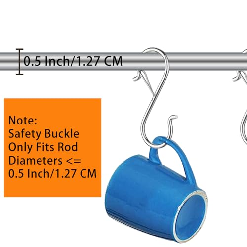 12 PCS S Hooks for Hanging with Safety Buckle, Heavy Duty Metal S Hooks | 3.5 inch S Shaped Hanger Hooks for Hanging Kitchen Utensil, Cups Pots Pan Closet Plants Purse Bags Hats (Silver) - color: Silver