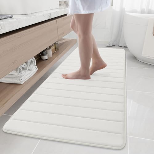 Buganda Memory Foam Bath Mat 70 x 24, Ultra Soft Absorbent Bathroom Rugs | Ivory, Machine Washable Quick Dry Bath Mats for Bathroom Floor, Shower and Tub, Home Decor Accessories - color: Ivory, size: 70" X 24"