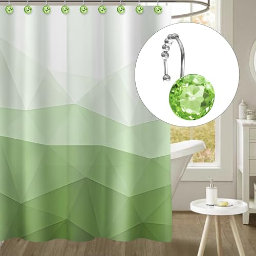 Sunlit Luxury Design Round Sage Green Diamond Crystal Gem Bling with Glide Balls Shower Curtain Hooks, Rust Proof Metal Rhinestones Glam Shower Curtain Rings-12 Pack - color: Sage Green