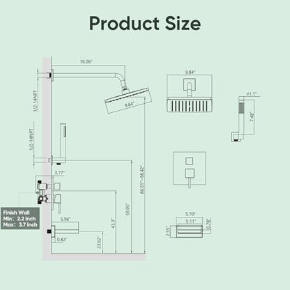 Esnbia Shower System with Tub Spout, Wall Mounted Bathtub Shower Faucet Set, 10 Inch Rain Shower Head and Handheld Shower Head Set, High Pressure Tub Shower Kit with Shower Valve, Brushed Nickel - color: Brushed Nickel