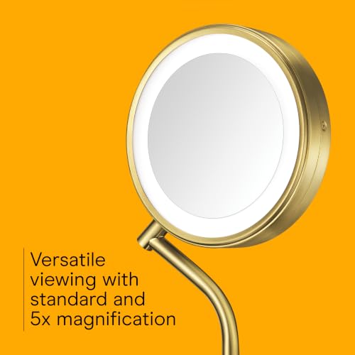 Conair Lighted Makeup Mirror, LED Vanity Mirror, 1X/5X Magnifying Mirror, Battery Operated in Brushed Brass - style: Brushed Brass 1X/5X Magnification