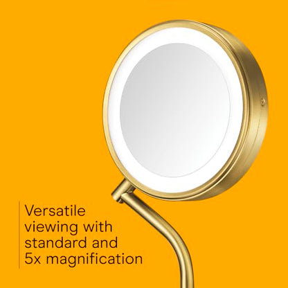 Conair Lighted Makeup Mirror, LED Vanity Mirror, 1X/5X Magnifying Mirror, Battery Operated in Brushed Brass - style: Brushed Brass 1X/5X Magnification