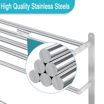 24 inch Towel Racks for Bathroom, VOTZAAQ Towel Shelf with Double Towel Bar, Stainless Steel Towel Storage for Lavatory Wall Mounted, 3-Tier Towel Hanger Towel Holder, Brushed Nickel - size: 24 Inch
