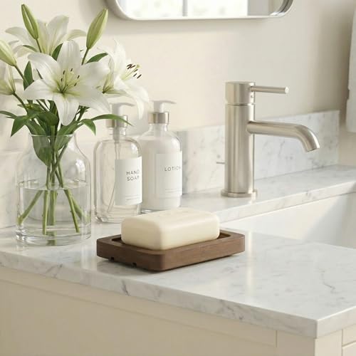 Flat Slotted Wood Soap Dish, 1 Pack, Dark Brown | Self Draining Design, Multi-use as Sponge Holder, Ideal for Shower, Bathroom, Kitchen, Sink & Travel, Box Packed - color: Dark Brown