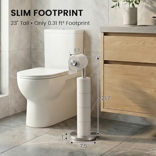 Cesun Weighted Base Free Standing Toilet Paper Holder Stand, Brushed Nickel | SUS304 Rustproof Steel | Thick Non-Slip Base | Swivel Pivot Design | Slim Footprint | Holds 5 Rolls - color: Brushed Nickel