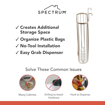 Spectrum Ashley Over The Cabinet Plastic Bag Holder (Satin Nickel Powder Coat) - Grocery & Recycling Bag Dispenser for Kitchen, Bathroom, Under Sink, Home, & Apartment Organization - color: Satin Nickel