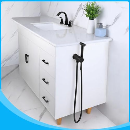 Matte Black Handheld Bidet Sprayer for Toilet Warm Water Mounted on the Bathroom Vanity，Stainless Steel Hot and Cold Bidet Sprayer with Brass Mixing Valve for Feminine Hygiene