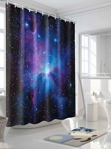 Waterproof Fabric Shower Curtain Starry Sky Space Night Sky Blue Purple Shower Curtains for Bathroom, Quick-Drying, Machine Washable 72x72 Inch - color: Black Dark Blue Mist Blue, size: 72"W x 72"L (Pack of 1)