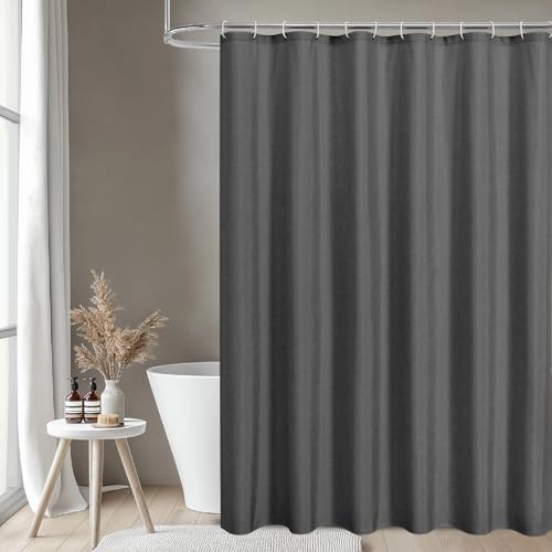 2-in-1 Waterproof Fabric Shower Curtain,No Separate Liner Needed,Linen Textured,Effortless Cleaning & Washable Bathroom Shower Curtain Set with 12 Plastic Hooks,72"x72",Charcoal Grey - color: Charcoal Grey, size: 72"W x 72"L (Pack of 1)