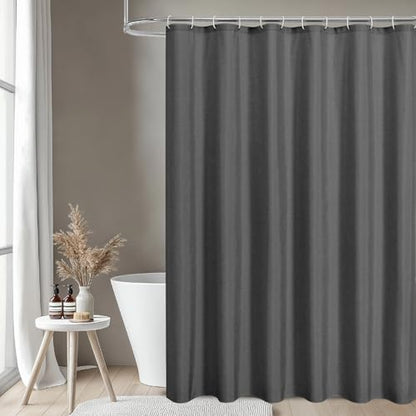 2-in-1 Waterproof Fabric Shower Curtain,No Separate Liner Needed,Linen Textured,Effortless Cleaning & Washable Bathroom Shower Curtain Set with 12 Plastic Hooks,72"x72",Charcoal Grey - color: Charcoal Grey, size: 72"W x 72"L (Pack of 1)