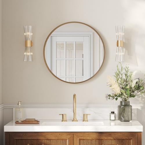 USHOWER 24 Inch Gold Round Bathroom Mirrors for Over Sink | Circle Mirror with Aluminum Frame, Wall Mirror for Vanity, Entryway, Living Room, Hallway and Bedroom Decor - color: Brush Gold, size: 24"L x 24"W