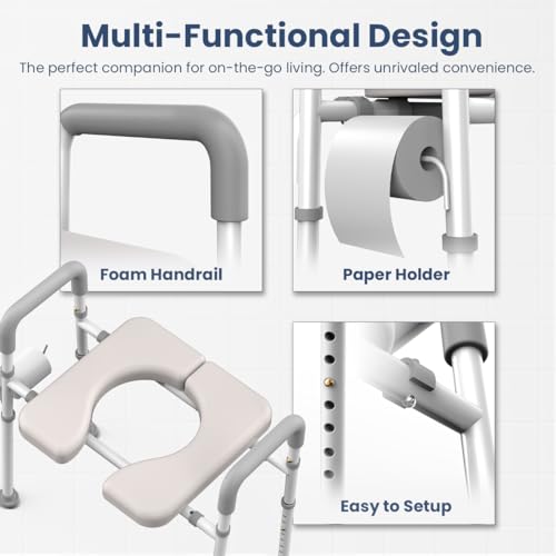 Raised Toilet Seat with Handles - Toilet Seat Riser for Seniors with Adjustable Width & Height, 400 lbs Elevated Toilet Seat Riser for Handicap, Disabled and Pregnant, Fit Any Toilet-Grey