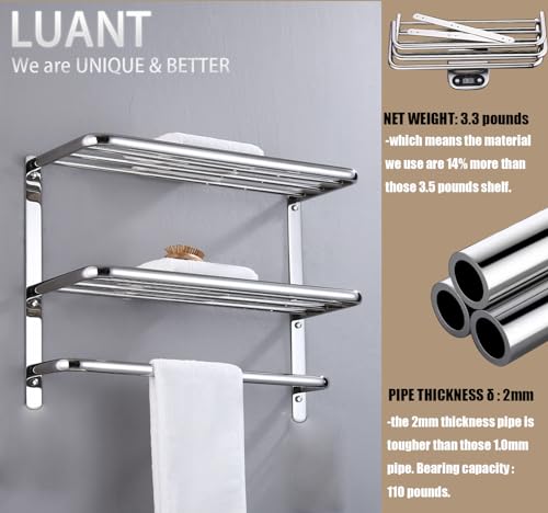LUANT Bathroom Shelf 3-Tier Wall Mounting Rack with Towel Bars - color: Polished 20 Inch
