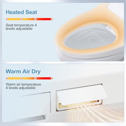 Electric Bidet Toilet Seat, Elongated, Warm Water with Air Dryer, Heated Seat and Slow Close Lid, Front and Rear Wash, LED Nightlight, Wireless Remote, White, 101