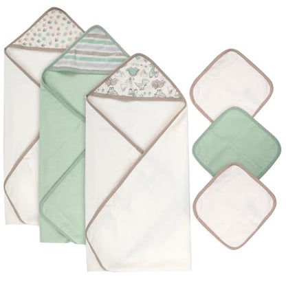 Hooded Baby Bath Towel and Washcloth 6 Piece Set for Newborns, Infants & Toddlers, Boys & Girls Baby Hooded Towels Set (Dinosaurs & Stripes) - color: Dinosaurs & Stripes