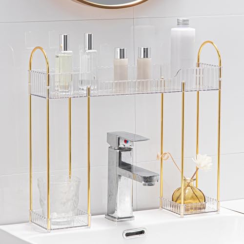YCIA&DONE Bathroom Countertop Organizer Over the Faucet, Narrow Counter Organizers Above Sink, Table Mounted Shelf for Kitchen, Toilet, Laundry(White Clear) - color: White Clear
