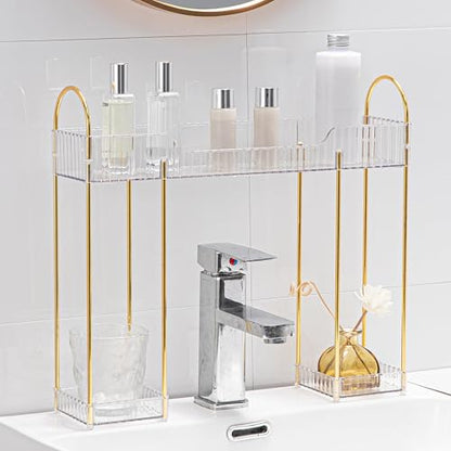 YCIA&DONE Bathroom Countertop Organizer Over the Faucet, Narrow Counter Organizers Above Sink, Table Mounted Shelf for Kitchen, Toilet, Laundry(White Clear) - color: White Clear