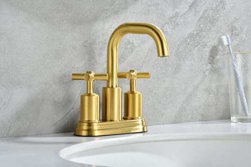 Two Handle Lavatory Faucet 4-inch Centerset Bathroom Sink Faucets with Drain Assembly for 3 Hole Sink Brushed Gold Finish DF-4303CCH-BG Duttao - color: Brushed Gold