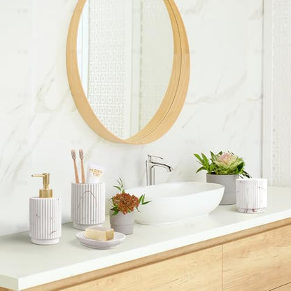 4 Pcs Bathroom Accessories Set -Toothbrush Holders Set | Soap Dispenser , Cotton Swab Jars, Vanity Tray , Bathroom Organizer for Bathrooms Decor, for Home Apartment