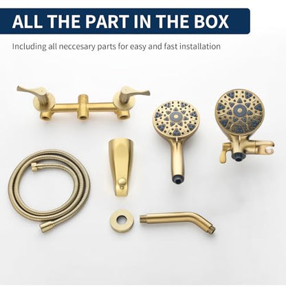 2 Handle Shower Faucet Set with Tub Spout Bathtub Shower Faucet Combo Set Shower System Complete Tub and Shower Trim Kit Brushed Gold Wall Mounted Shower Fixtures - color: Brushed Gold