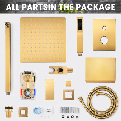 Wall Mounted Shower Faucet Set, Shower System with Tub Spout, 10 Inch Rainfall Shower Head with Handheld Spray, Waterfall Tub Spout Bathtub Faucet, Brushed Gold - color: Brushed Gold
