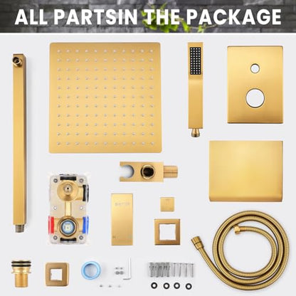 Wall Mounted Shower Faucet Set, Shower System with Tub Spout, 10 Inch Rainfall Shower Head with Handheld Spray, Waterfall Tub Spout Bathtub Faucet, Brushed Gold - color: Brushed Gold