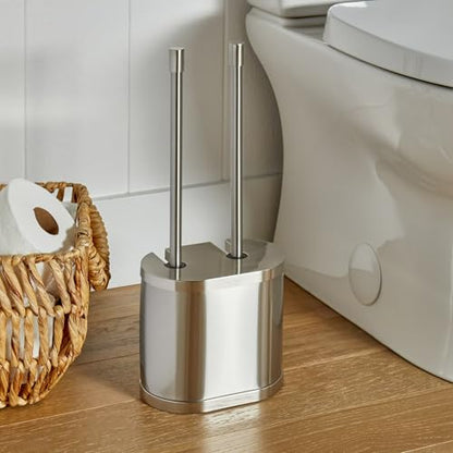 Metal Toilet Bowl Brush and Plunger Set – Toilet Brush, Bathroom Cleaning Tool, Toilet Plunger for Home and Bathroom, Brushed Nickel
