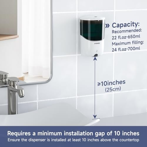 AIKE Liquid Automatic Soap Dispenser,Power by 4*AA Batteries for Bathroom | 5-level adjustable for Home and Small Business(Batteries Not Included),No-Drill and Screw Wall Mount for Space-Saving,AK1216 - color: White