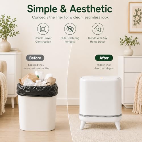 JUDRDO Bathroom Trash Can with Lid, 3.2 Gallon Small Garbage Can with Pop-Up Lid & Air-Pressure Bag Lock, Slim Trash Bin with Legs, Narrow Waste Basket for Bathroom, Bedroom, Kitchen, Office, Rv | Air-pressure bag lock secures the liner; raised legs and n