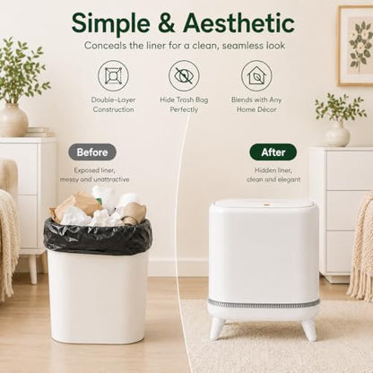 JUDRDO Bathroom Trash Can with Lid, 3.2 Gallon Small Garbage Can with Pop-Up Lid & Air-Pressure Bag Lock, Slim Trash Bin with Legs, Narrow Waste Basket for Bathroom, Bedroom, Kitchen, Office, Rv | Air-pressure bag lock secures the liner; raised legs and n